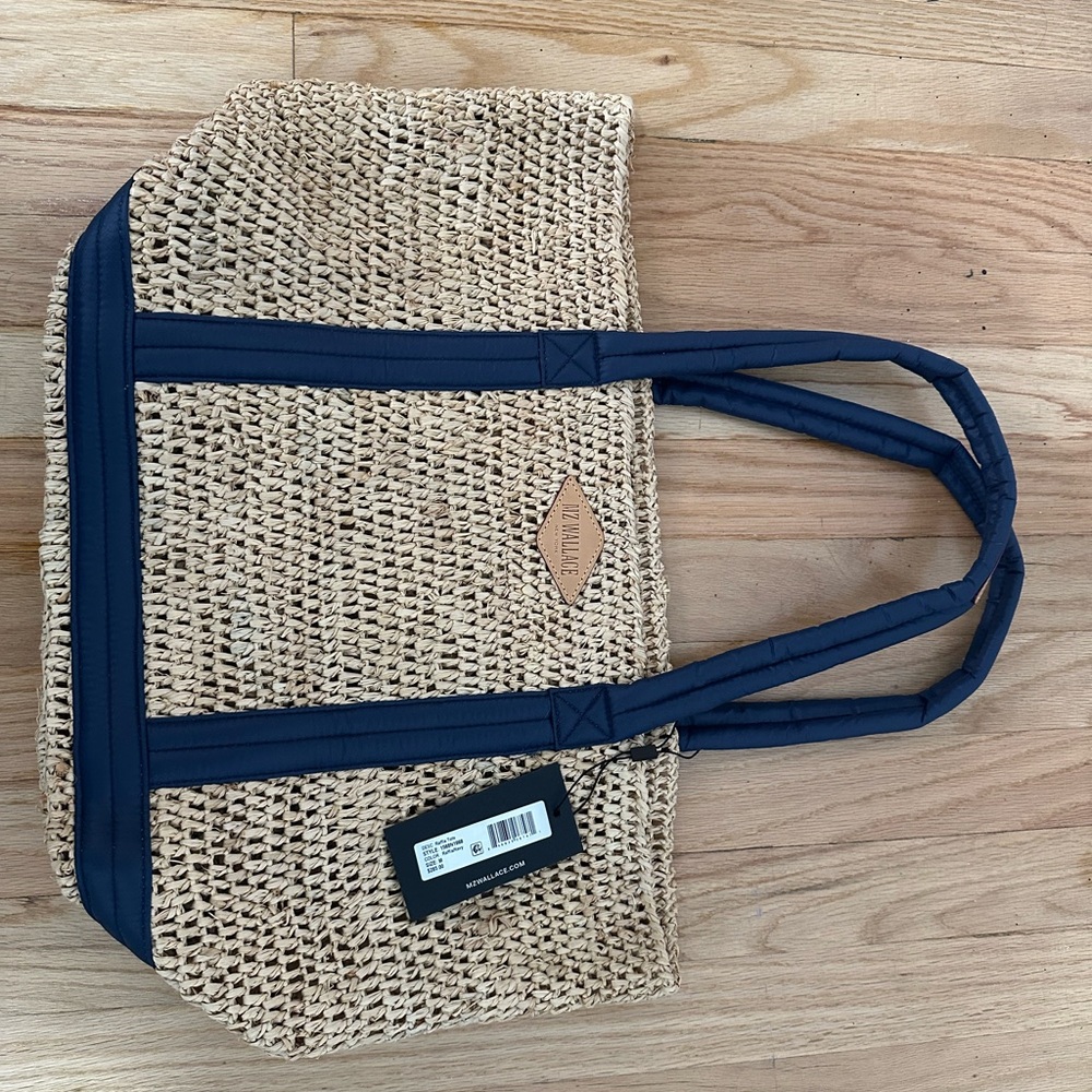 MZ Wallace Woven Straw and Navy Tote